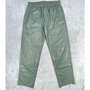 Zara Pants Womens Large Green‎ Faux Leather Jogger Tapered Elastic Waist Pockets